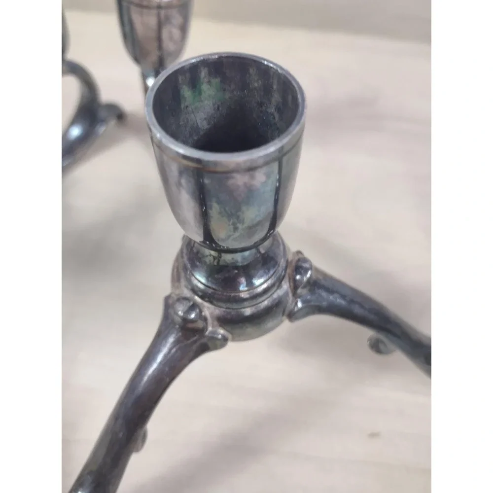 Vtg Pair Silver Plate Gothic Candelabras Candle Holders Patina Reed & Barton